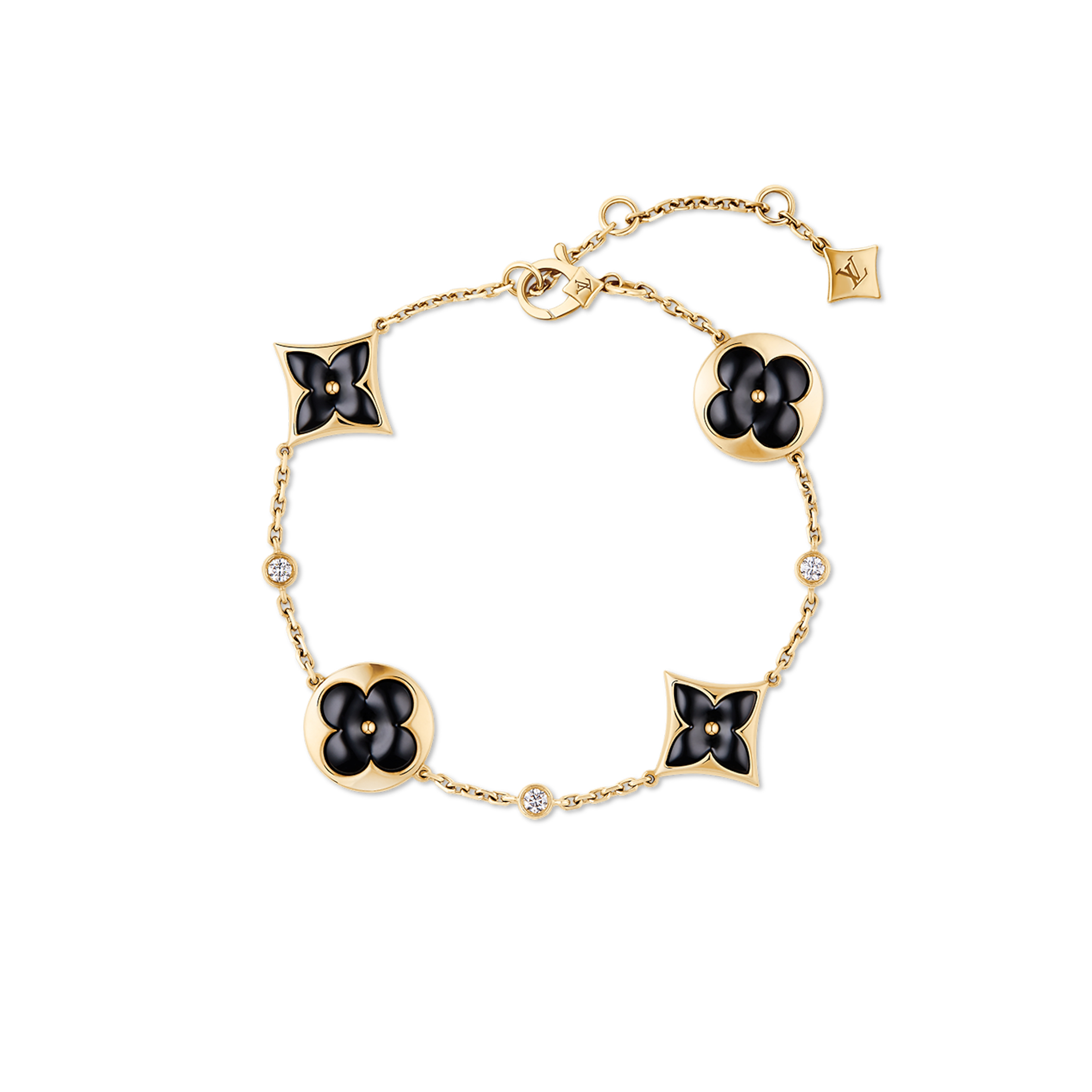 LOUIS VUITTON COLOR BLOSSOM BB MULTI-MOTIF YELLOW GOLD, ONYX AND DIAMOND BRACELET Q05024